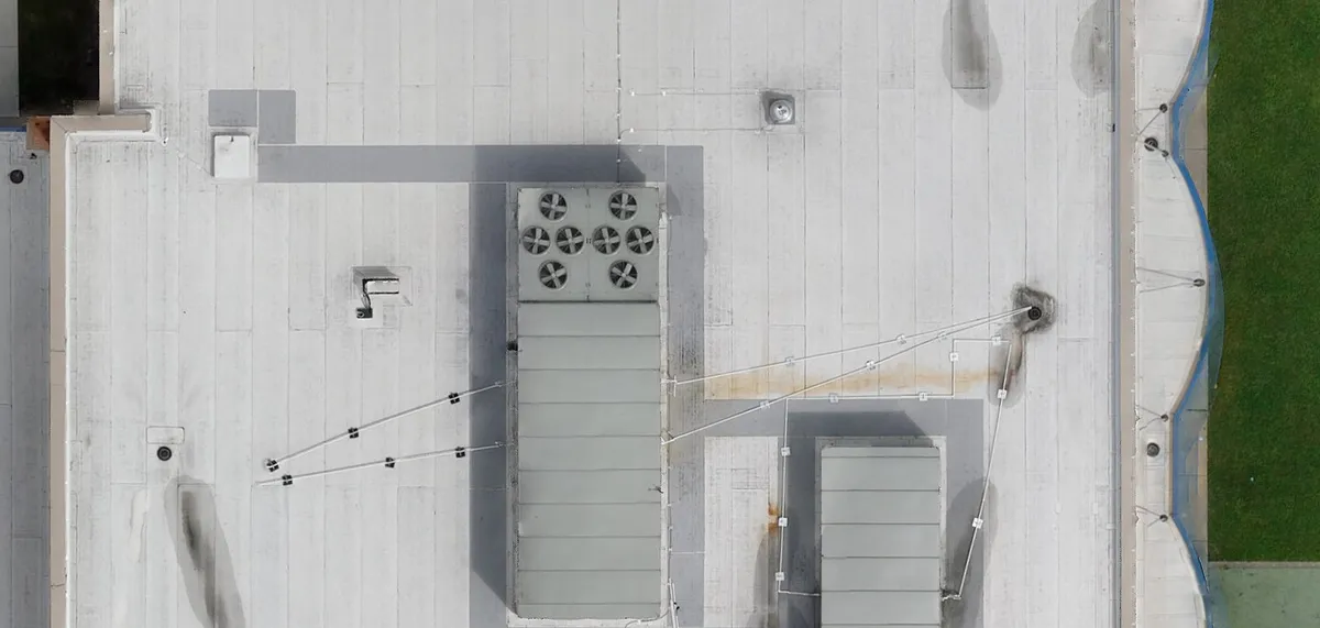 Native-resolution roof-map detail showing rooftop equipment and lightning protection
