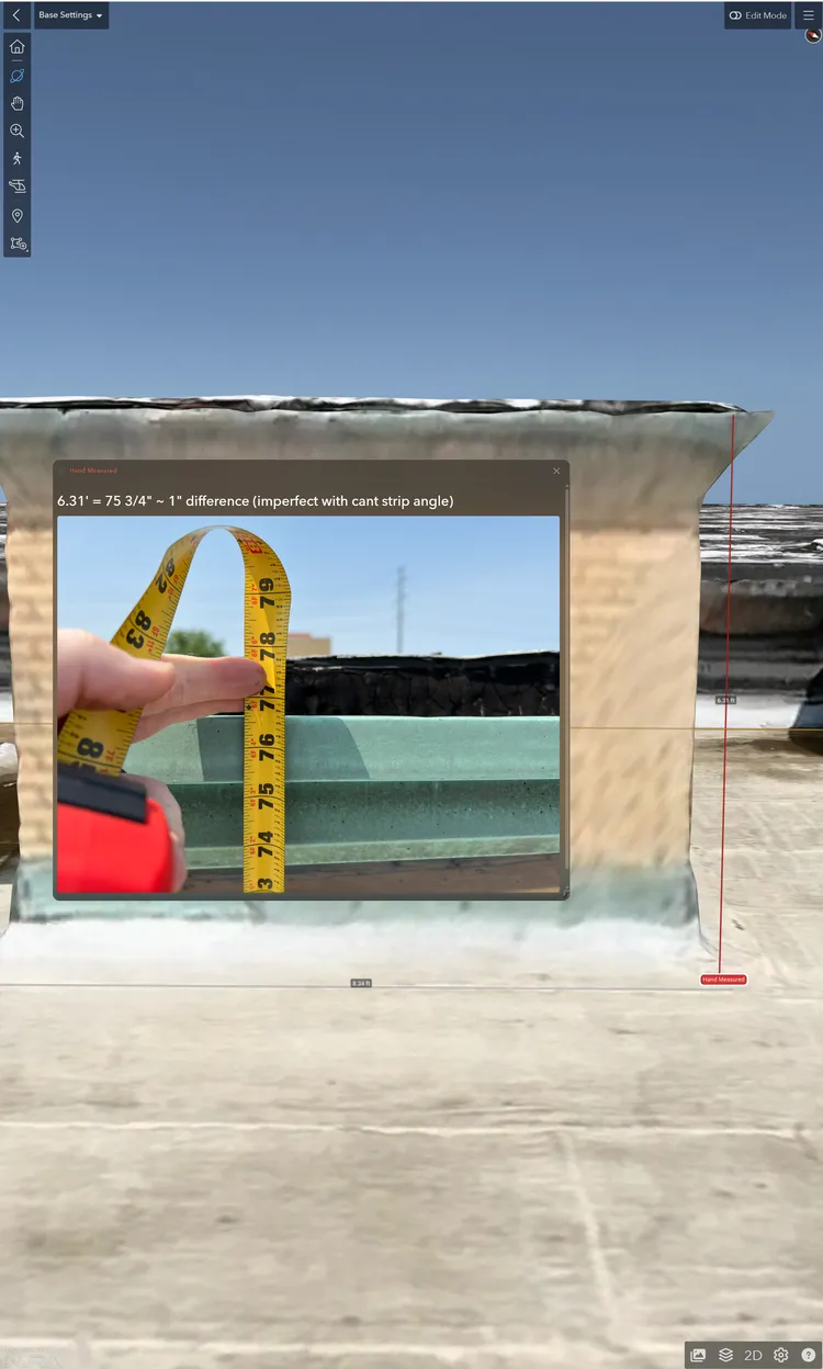 Hand measurement compared with the matching measurement in a 3D roof model